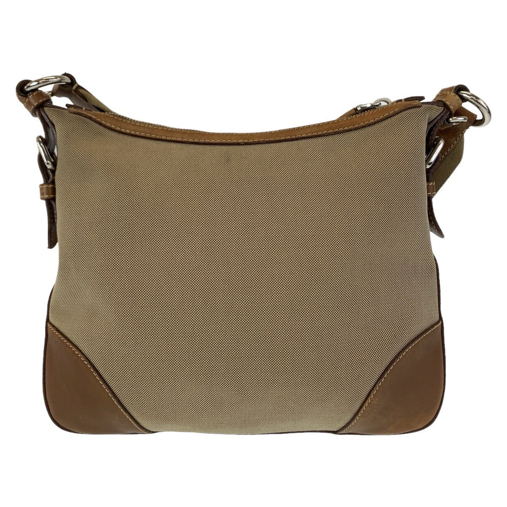PRADA Shoulder Bag Canvas, Leather Beige Brown SilverMetal Crossbody Shoulder Bag Messenger Bag Logo jacquard Women Used Authentic