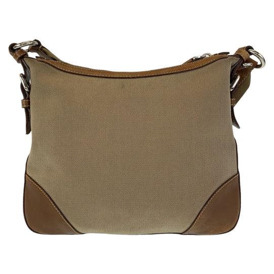 PRADA Shoulder Bag Canvas, Leather Beige Brown SilverMetal Crossbody Shoulder Bag Messenger Bag Logo jacquard Women Used Authentic