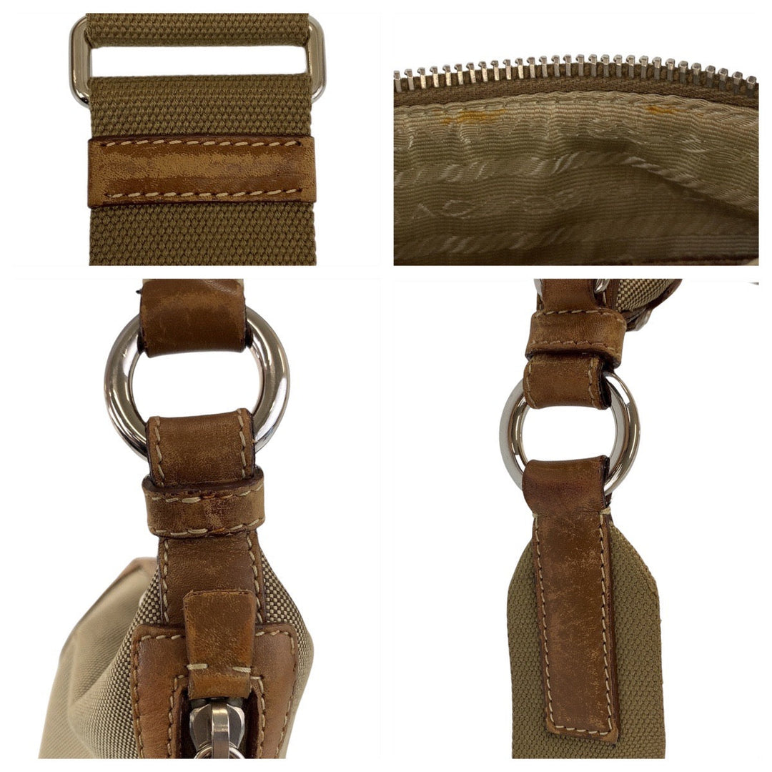 PRADA Shoulder Bag Canvas, Leather Beige Brown SilverMetal Crossbody Shoulder Bag Messenger Bag Logo jacquard Women Used Authentic