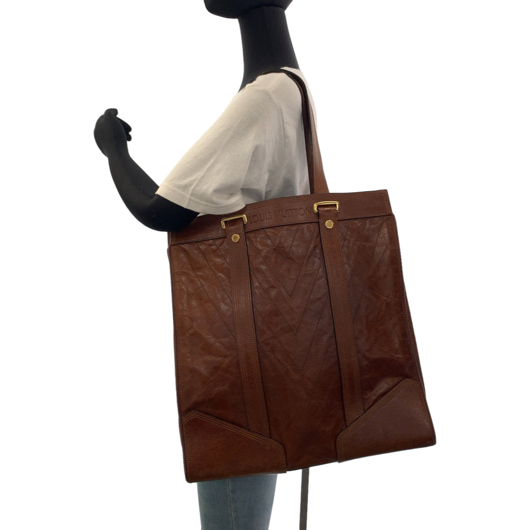 LOUIS VUITTON Tote Bag M95361 leather Brown Gold Metal Tote Bag handbag Cuir Soana Sac Plat Women Used Authentic