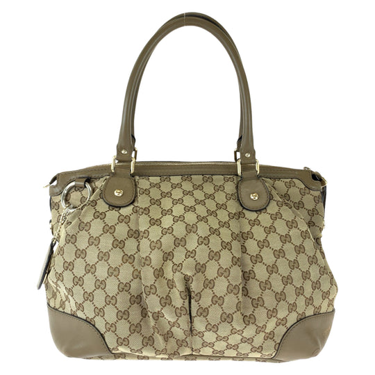 GUCCI Tote Bag 285730 GG canvas Brown Gold Metal Tote Bag Shoulder Bag Handbag Sukey Women Used Authentic