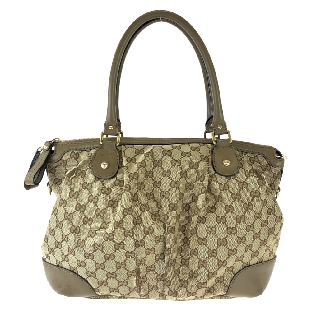 GUCCI Tote Bag 285730 GG canvas Brown Gold Metal Tote Bag Shoulder Bag Handbag Sukey Women Used Authentic