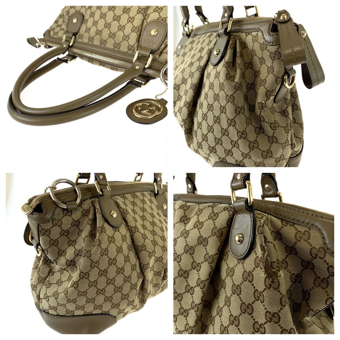 GUCCI Tote Bag 285730 GG canvas Brown Gold Metal Tote Bag Shoulder Bag Handbag Sukey Women Used Authentic