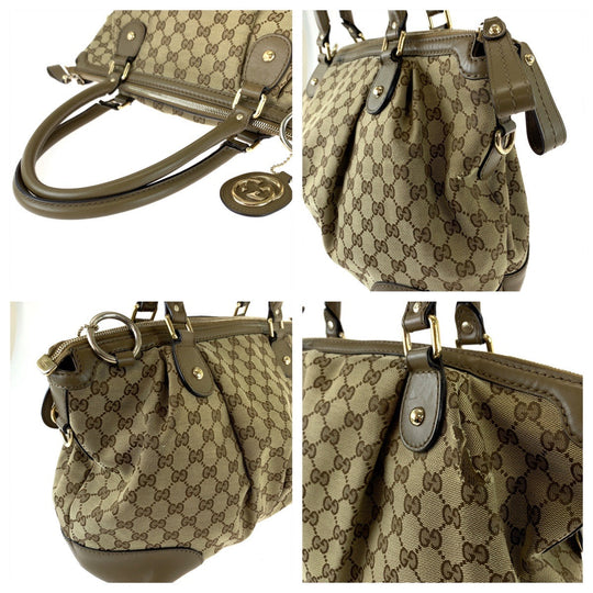 GUCCI Tote Bag 285730 GG canvas Brown Gold Metal Tote Bag Shoulder Bag Handbag Sukey Women Used Authentic