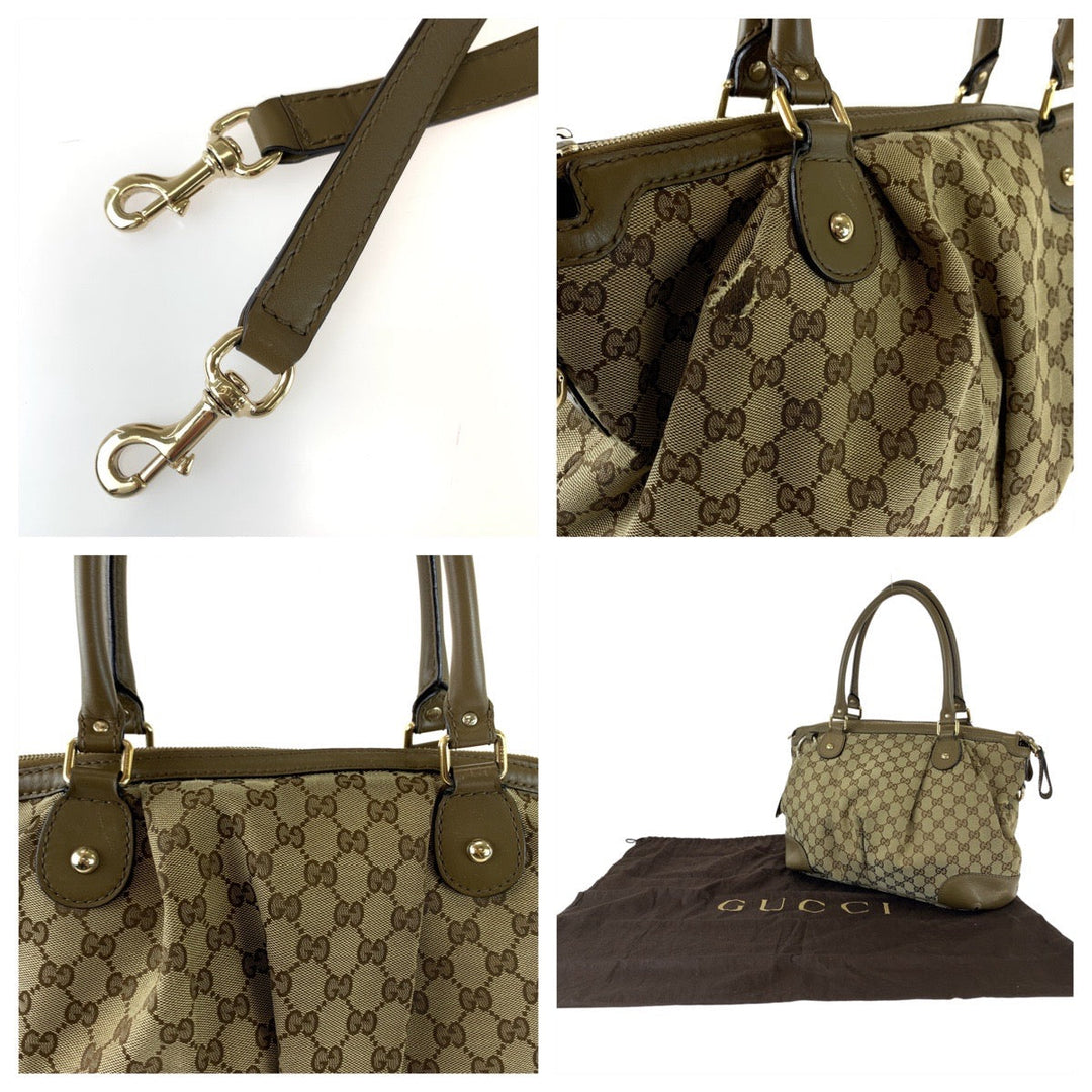 GUCCI Tote Bag 285730 GG canvas Brown Gold Metal Tote Bag Shoulder Bag Handbag Sukey Women Used Authentic