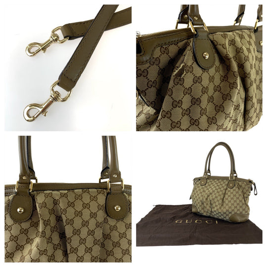 GUCCI Tote Bag 285730 GG canvas Brown Gold Metal Tote Bag Shoulder Bag Handbag Sukey Women Used Authentic