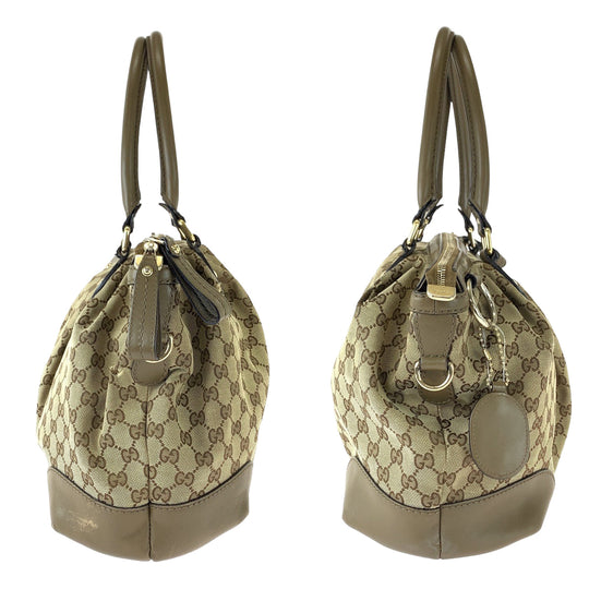 GUCCI Tote Bag 285730 GG canvas Brown Gold Metal Tote Bag Shoulder Bag Handbag Sukey Women Used Authentic