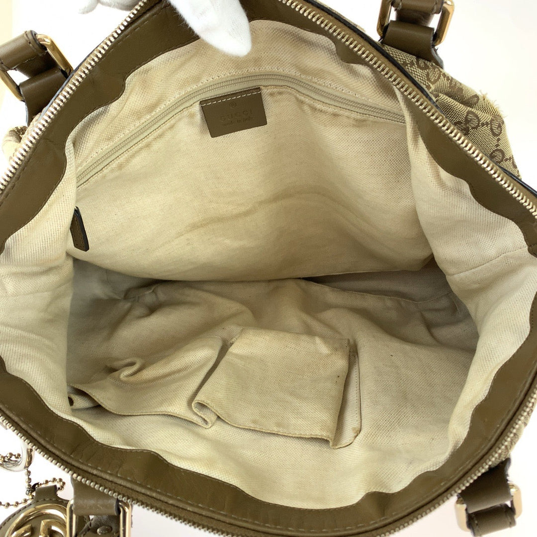 GUCCI Tote Bag 285730 GG canvas Brown Gold Metal Tote Bag Shoulder Bag Handbag Sukey Women Used Authentic