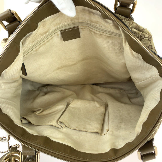 GUCCI Tote Bag 285730 GG canvas Brown Gold Metal Tote Bag Shoulder Bag Handbag Sukey Women Used Authentic