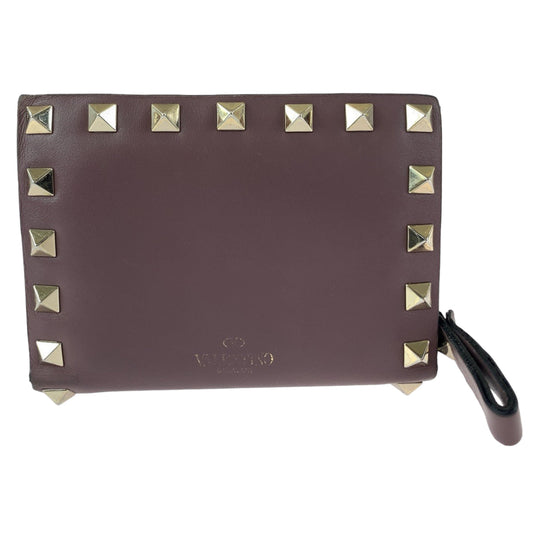 VALENTINO Bifold Wallet TW2P0620BOL416 leather Purple Gold Metal Folding wallet Compact wallet Rock studs Women Used Authentic