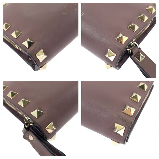 VALENTINO Bifold Wallet TW2P0620BOL416 leather Purple Gold Metal Folding wallet Compact wallet Rock studs Women Used Authentic