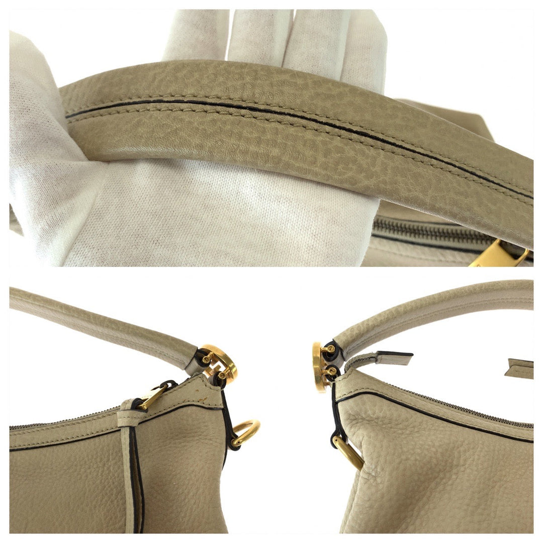 GUCCI Shoulder Bag 326514 leather Beige Gold Metal Shoulder Bag Interlocking Hobo Women Used Authentic