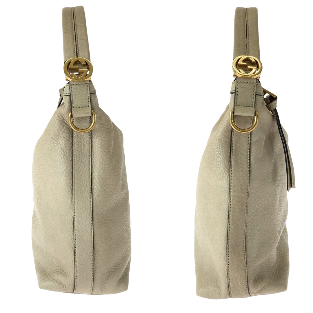 GUCCI Shoulder Bag 326514 leather Beige Gold Metal Shoulder Bag Interlocking Hobo Women Used Authentic