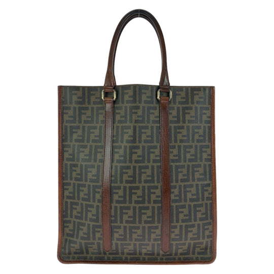 FENDI Tote Bag 7VA243 PVC Brown Silver Metal Tote Bag handbag Zucca Pattern mens Used Authentic