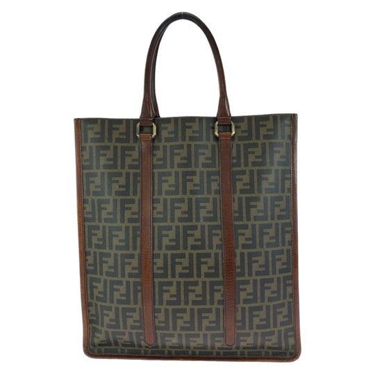 FENDI Tote Bag 7VA243 PVC Brown Silver Metal Tote Bag handbag Zucca Pattern mens Used Authentic
