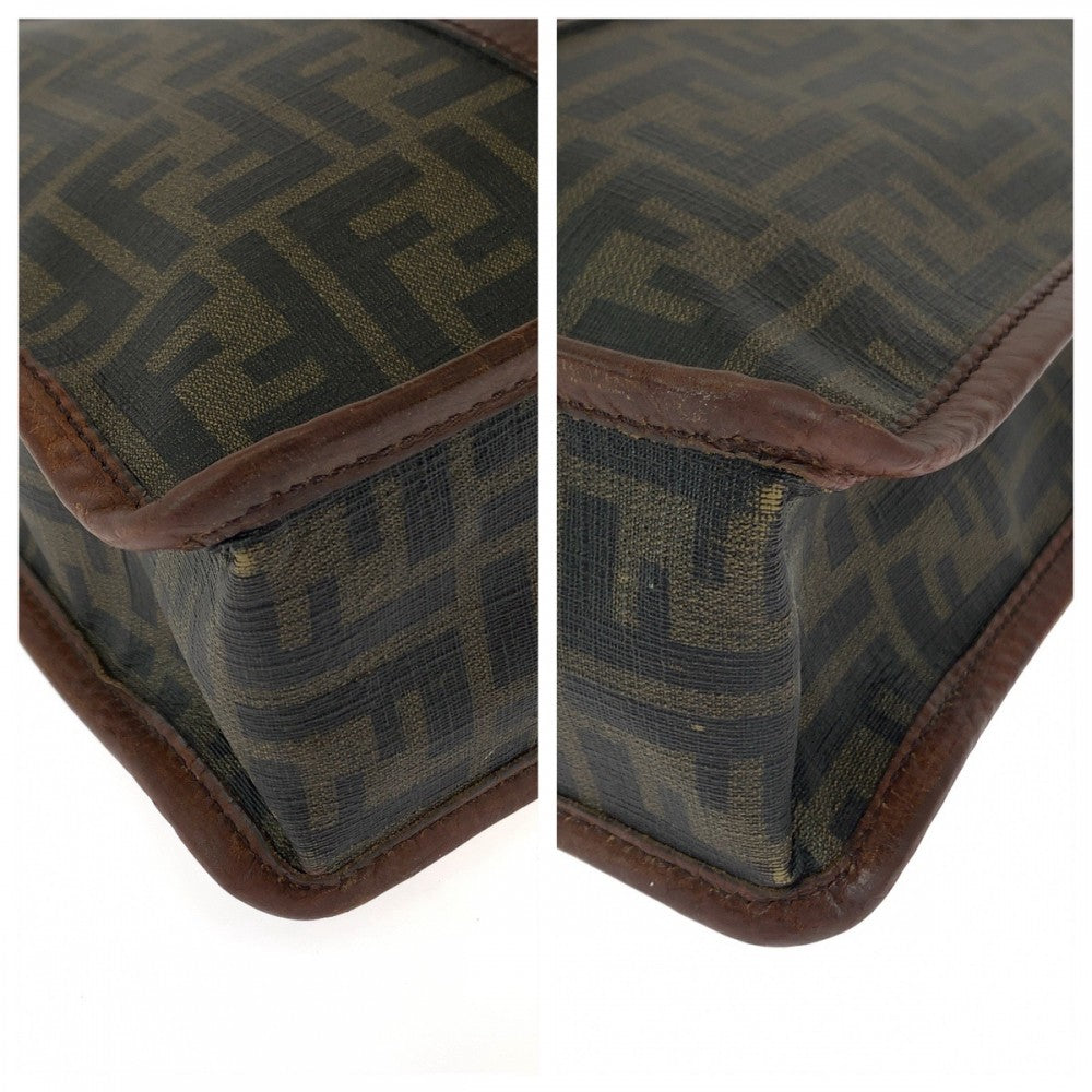 FENDI Tote Bag 7VA243 PVC Brown Silver Metal Tote Bag handbag Zucca Pattern mens Used Authentic