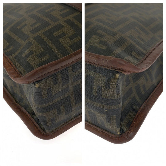 FENDI Tote Bag 7VA243 PVC Brown Silver Metal Tote Bag handbag Zucca Pattern mens Used Authentic