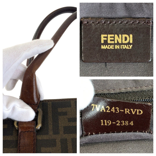 FENDI Tote Bag 7VA243 PVC Brown Silver Metal Tote Bag handbag Zucca Pattern mens Used Authentic