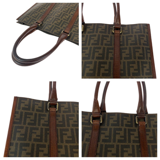 FENDI Tote Bag 7VA243 PVC Brown Silver Metal Tote Bag handbag Zucca Pattern mens Used Authentic