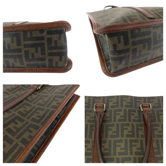 FENDI Tote Bag 7VA243 PVC Brown Silver Metal Tote Bag handbag Zucca Pattern mens Used Authentic
