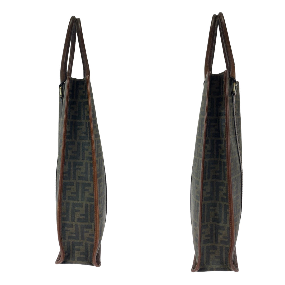 FENDI Tote Bag 7VA243 PVC Brown Silver Metal Tote Bag handbag Zucca Pattern mens Used Authentic