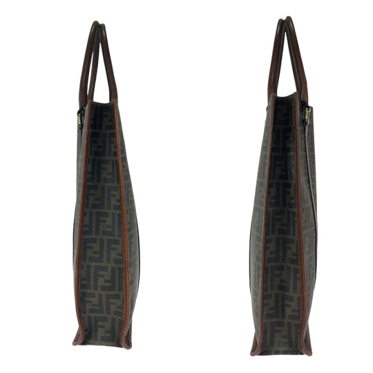 FENDI Tote Bag 7VA243 PVC Brown Silver Metal Tote Bag handbag Zucca Pattern mens Used Authentic