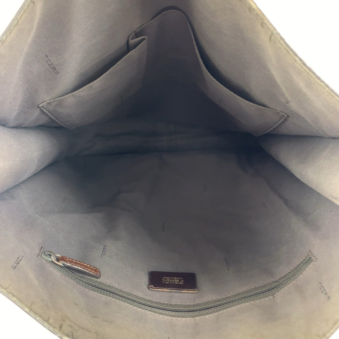 FENDI Tote Bag 7VA243 PVC Brown Silver Metal Tote Bag handbag Zucca Pattern mens Used Authentic