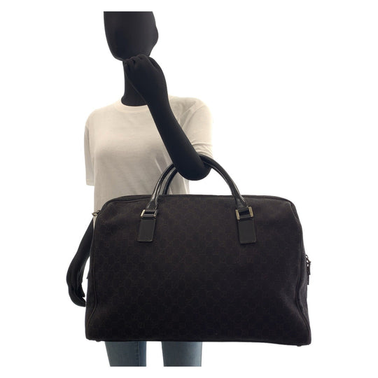 GUCCI Boston Duffel bag 196356 GG canvas, leather Dark Brown SilverMetal Boston Duffel bag unisex Women Used Authentic