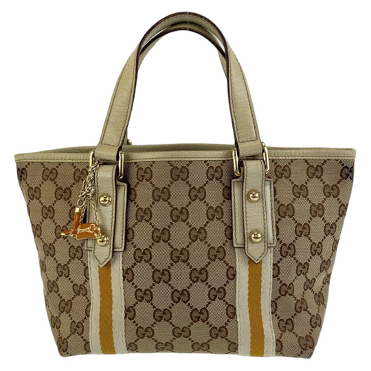 GUCCI Tote Bag 139261 GG canvas Beige Multicolor Gold Metal Tote Bag handbag Sherry Women Used Authentic