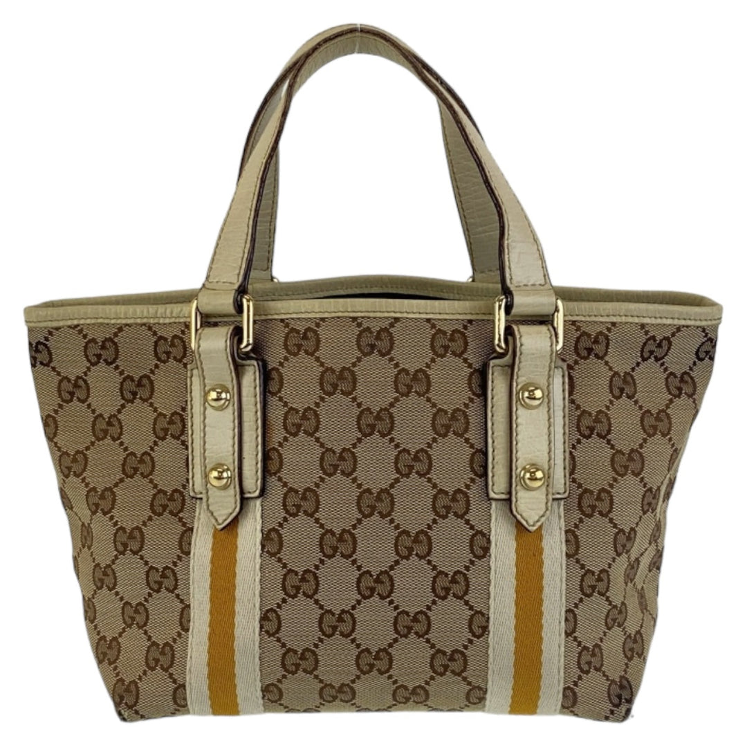 GUCCI Tote Bag 139261 GG canvas Beige Multicolor Gold Metal Tote Bag handbag Sherry Women Used Authentic