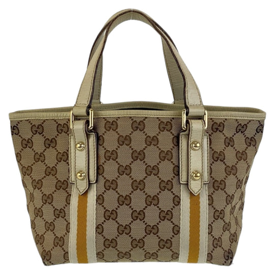 GUCCI Tote Bag 139261 GG canvas Beige Multicolor Gold Metal Tote Bag handbag Sherry Women Used Authentic
