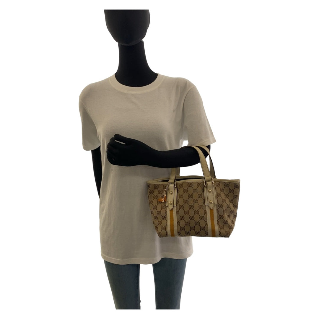 GUCCI Tote Bag 139261 GG canvas Beige Multicolor Gold Metal Tote Bag handbag Sherry Women Used Authentic