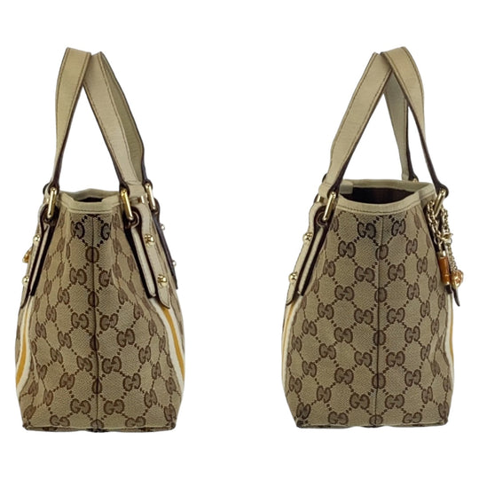 GUCCI Tote Bag 139261 GG canvas Beige Multicolor Gold Metal Tote Bag handbag Sherry Women Used Authentic