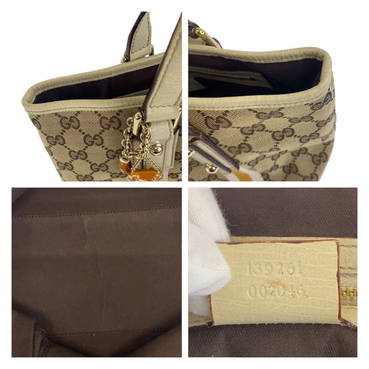 GUCCI Tote Bag 139261 GG canvas Beige Multicolor Gold Metal Tote Bag handbag Sherry Women Used Authentic