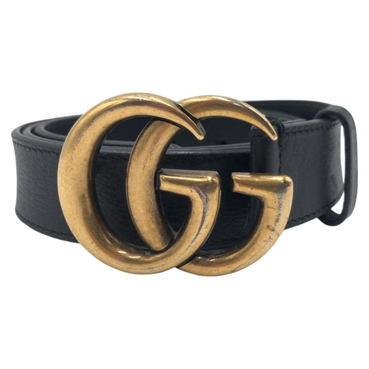 GUCCI belt 414516 AP00T Leather, Metal black black gold Belt buckle GG Marmont mens Used Authentic