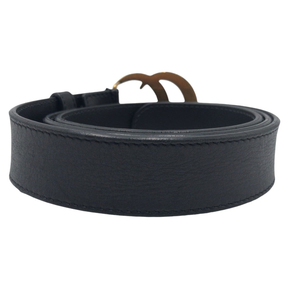 GUCCI belt 414516 AP00T Leather, Metal black black gold Belt buckle GG Marmont mens Used Authentic