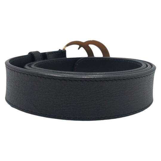 GUCCI belt 414516 AP00T Leather, Metal black black gold Belt buckle GG Marmont mens Used Authentic