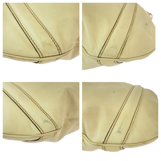 GUCCI Tote Bag 162336 leather White Beige Gold Metal Tote Bag Shoulder Bag Interlocking Newbrit Women Used Authentic