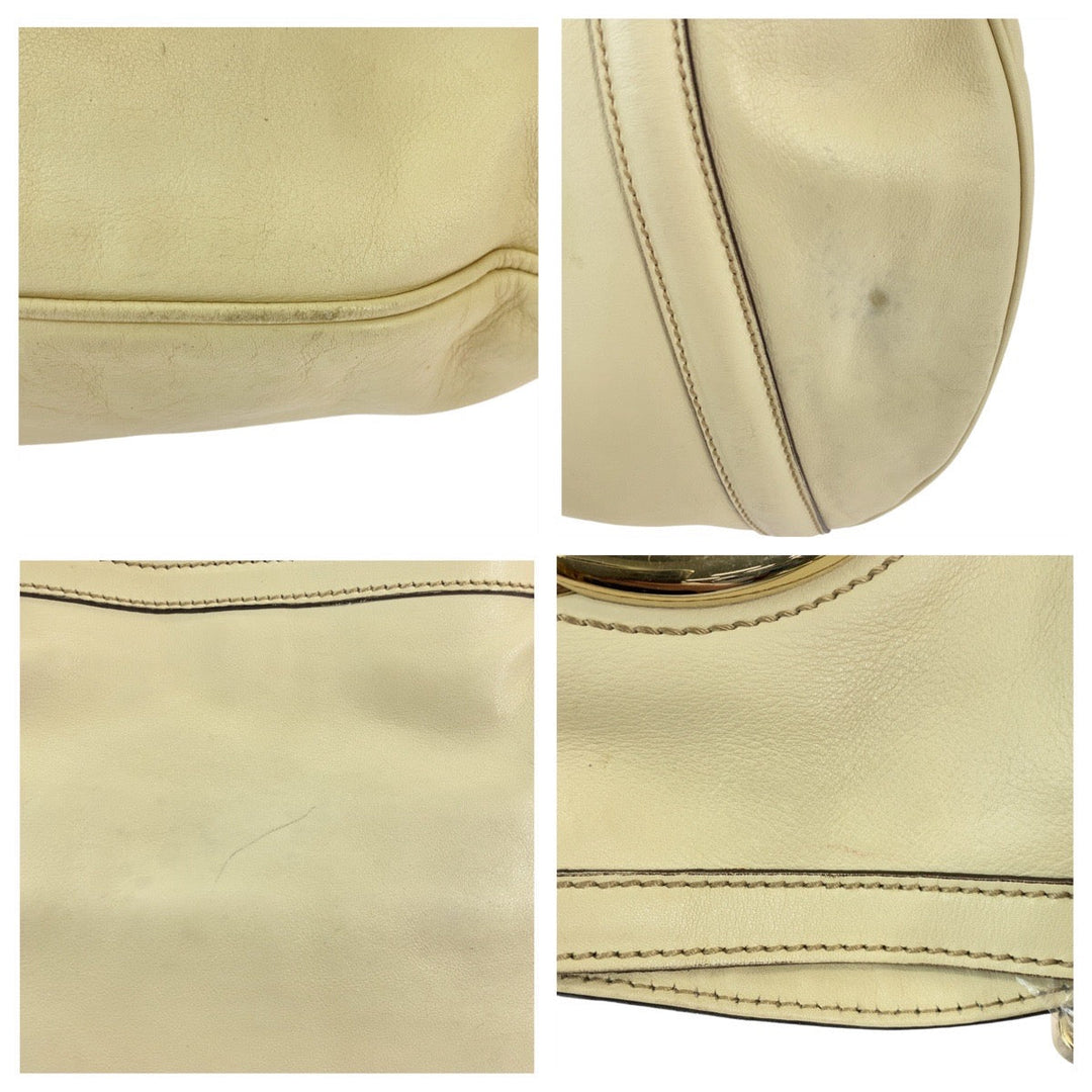 GUCCI Tote Bag 162336 leather White Beige Gold Metal Tote Bag Shoulder Bag Interlocking Newbrit Women Used Authentic