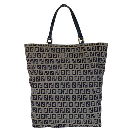 FENDI Tote Bag canvas Gray Navy SilverMetal Zucchino