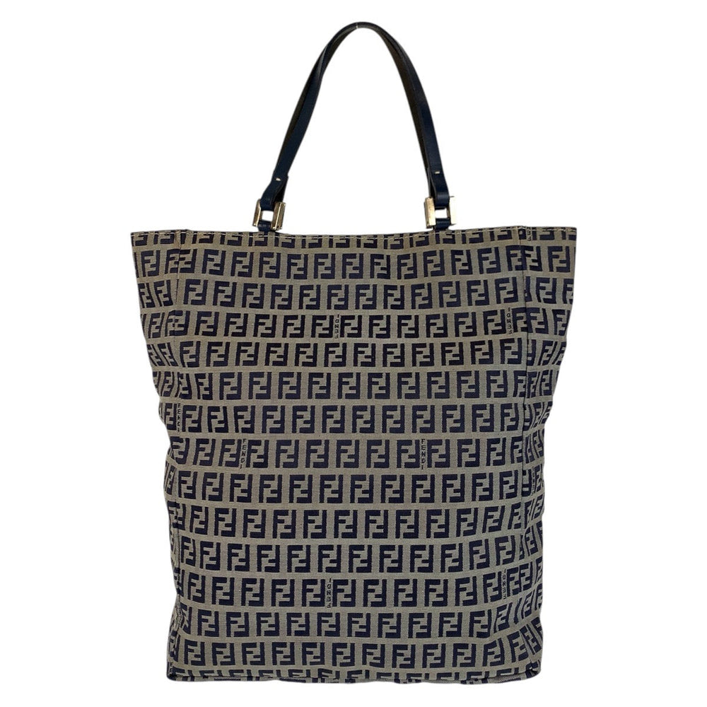 FENDI Tote Bag canvas Gray Navy SilverMetal Zucchino