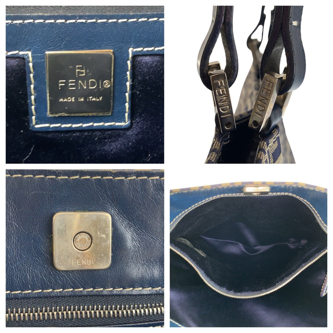 FENDI Tote Bag canvas Gray Navy SilverMetal Zucchino