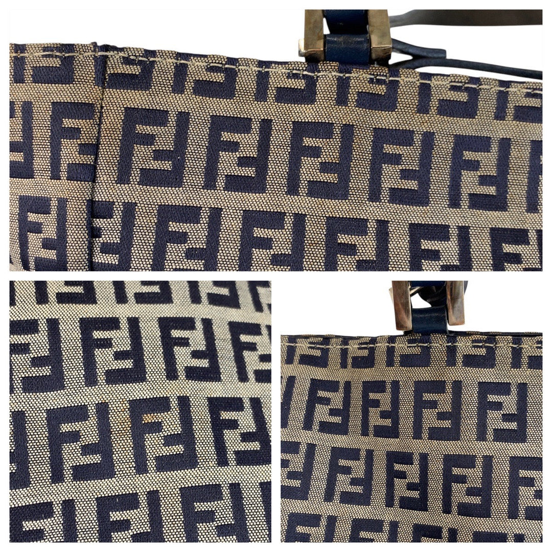 FENDI Tote Bag canvas Gray Navy SilverMetal Zucchino