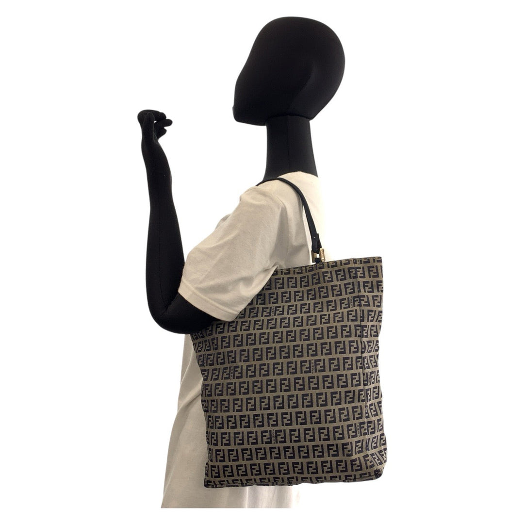 FENDI Tote Bag canvas Gray Navy SilverMetal Zucchino