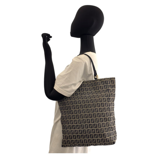 FENDI Tote Bag canvas Gray Navy SilverMetal Zucchino