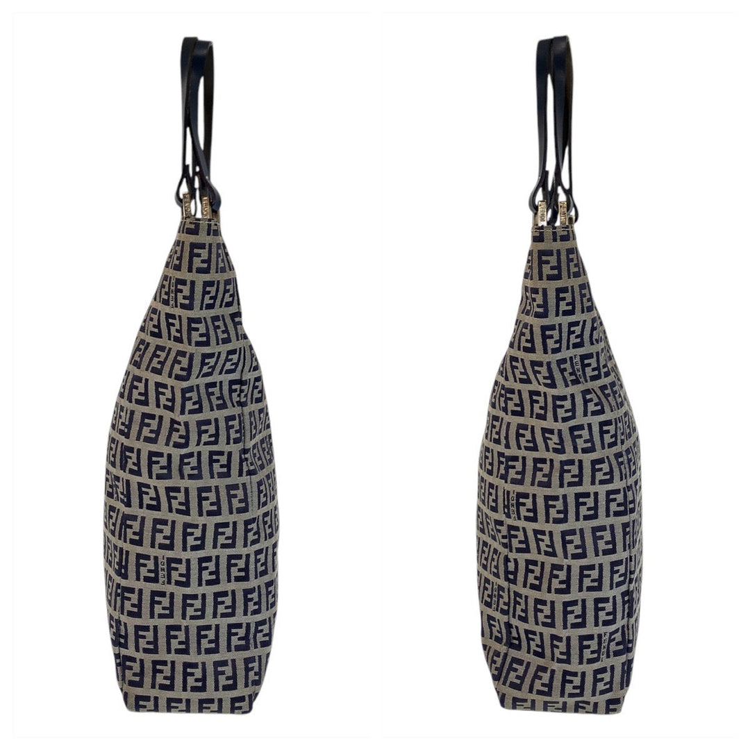 FENDI Tote Bag canvas Gray Navy SilverMetal Zucchino