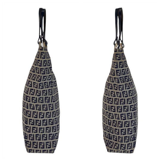 FENDI Tote Bag canvas Gray Navy SilverMetal Zucchino