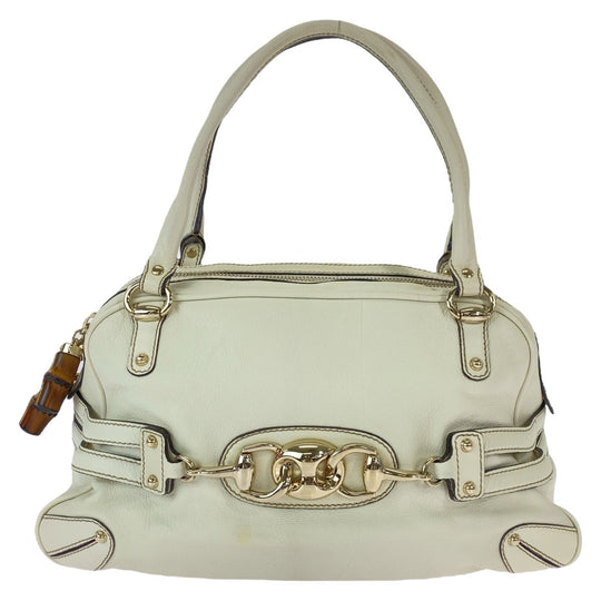 GUCCI Handbag 159398 leather White GoldMetal Handbag Shoulder Bag Bamboo Horsebit Women Used Authentic