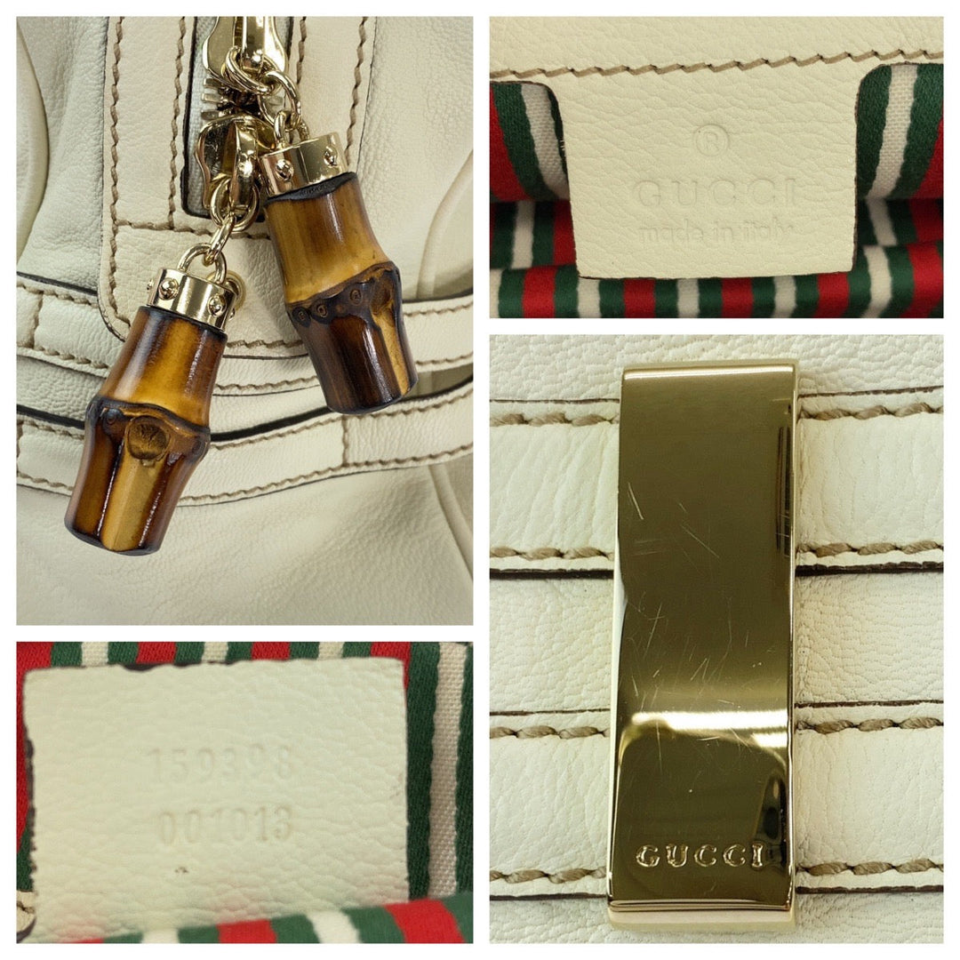 GUCCI Handbag 159398 leather White GoldMetal Handbag Shoulder Bag Bamboo Horsebit Women Used Authentic