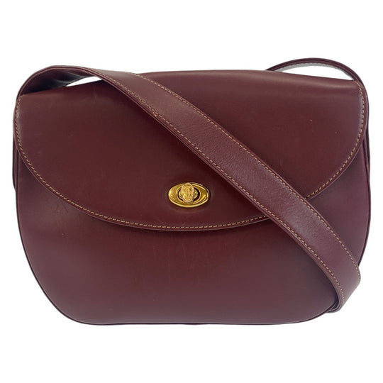 CARTIER Shoulder Bag leather Wine Red Bordeaux Gold Metal Crossbody Shoulder Bag Pochette Must Line Women Used Authentic